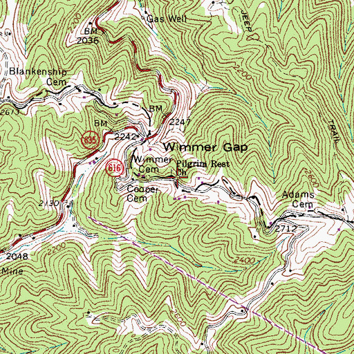 Topographic Map of Pilgrim Rest Church, VA