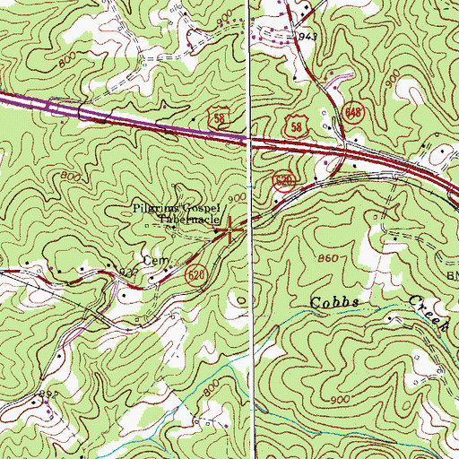 Topographic Map of Pilgrims Gospel Tabernacle, VA