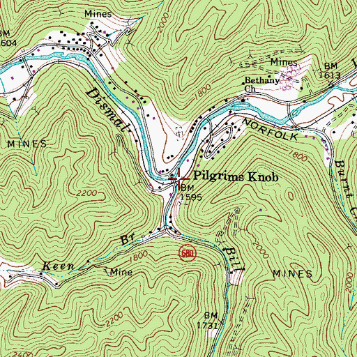 Topographic Map of Pilgrims Knob, VA