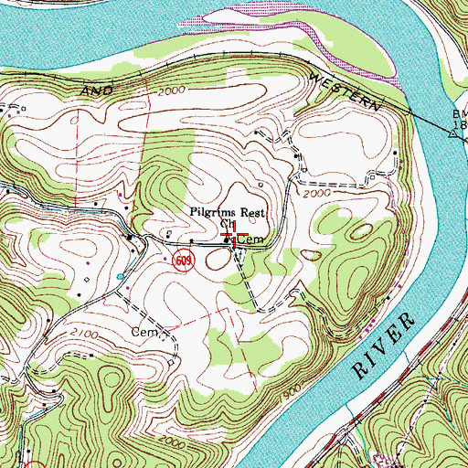 Topographic Map of Pilgrims Rest Church, VA