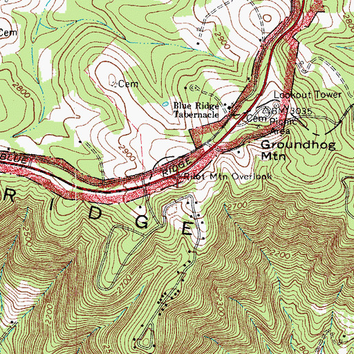 Topographic Map of Pilot Mountain Overlook, VA