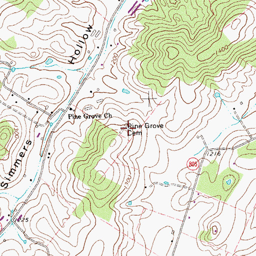 Topographic Map of Pine Grove Cemetery, VA