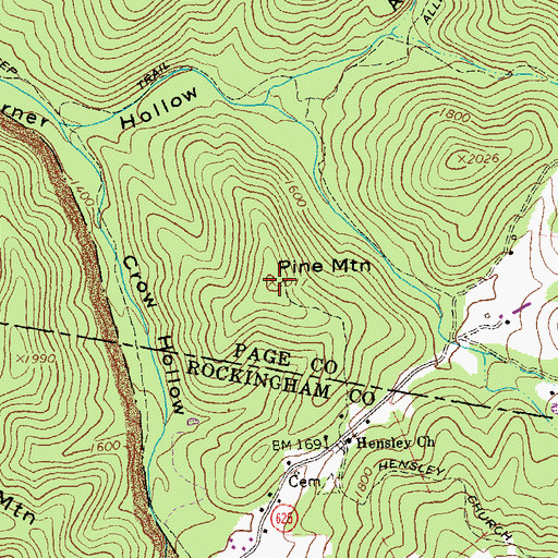 Topographic Map of Pine Mountain, VA