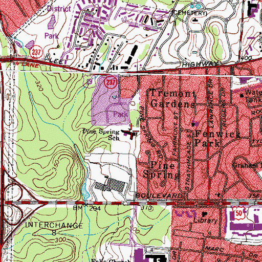 Topographic Map of Pine Spring Elementary School, VA