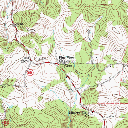 Topographic Map of Pine View Church, VA