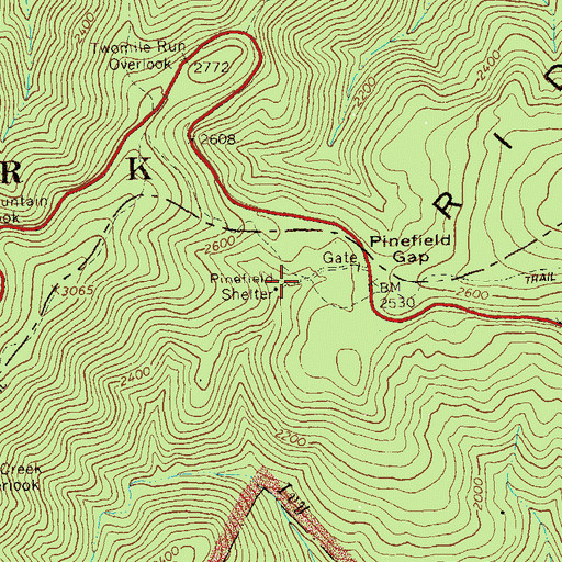 Topographic Map of Pinefield Shelter, VA