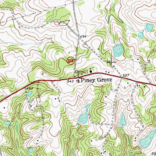 Topographic Map of Piney Grove, VA