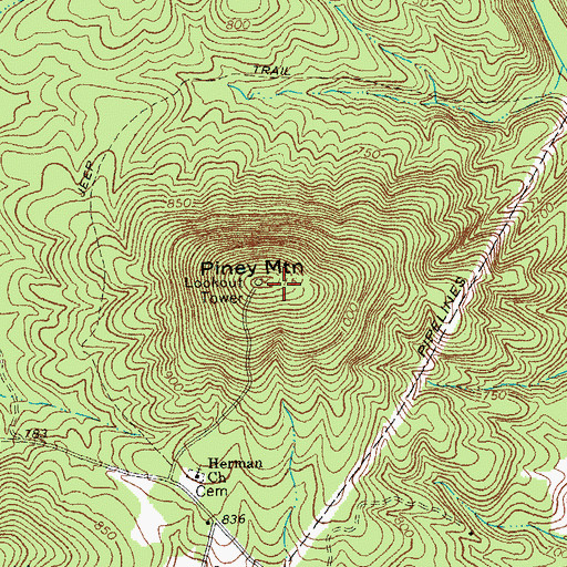 Topographic Map of Piney Mountain, VA