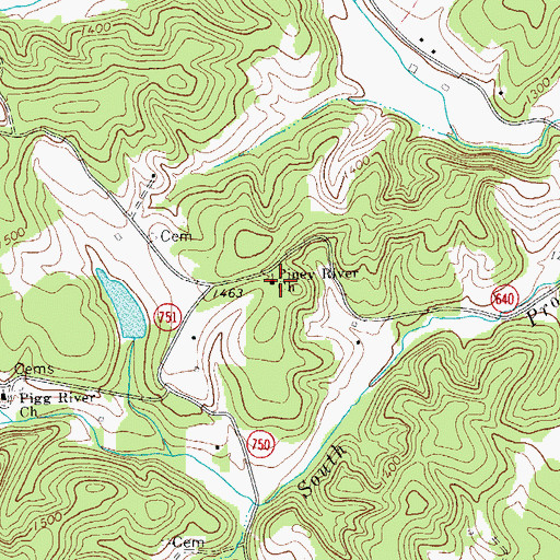 Topographic Map of Piney River Church, VA