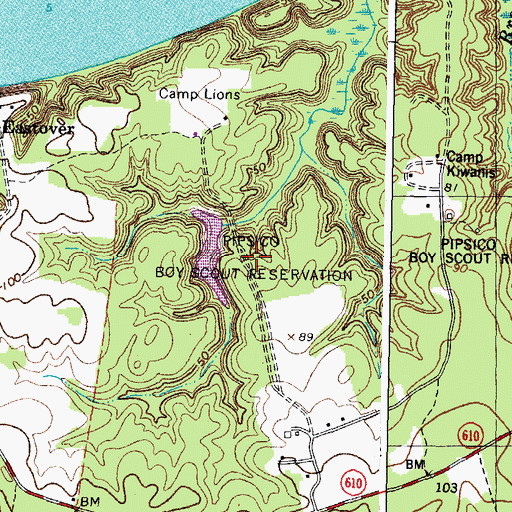 Topographic Map of Pipsico Boy Scout Reservation, VA