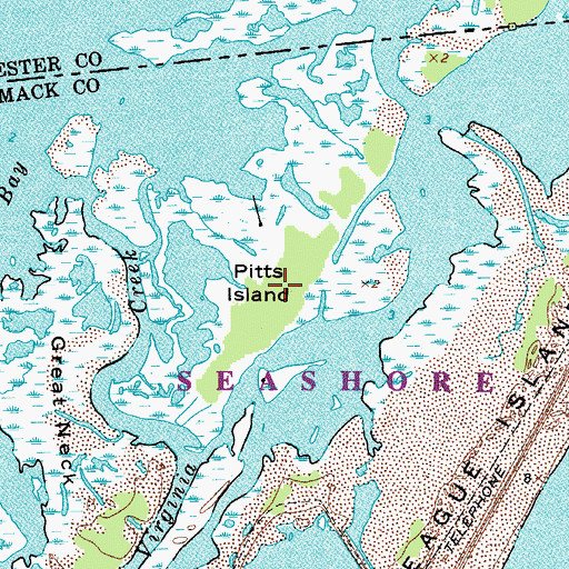 Topographic Map of Pitts Island, VA