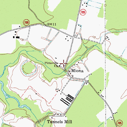 Topographic Map of Pittsville Church, VA