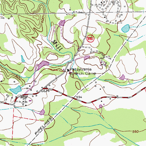 Topographic Map of Pittsylvania Church Camp, VA