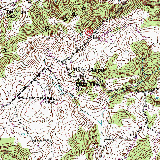Topographic Map of Plain View Church, VA