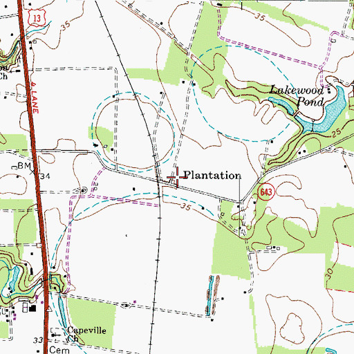 Topographic Map of Plantation, VA
