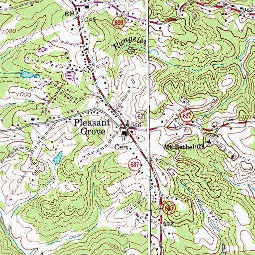 Topographic Map of Pleasant Grove, VA