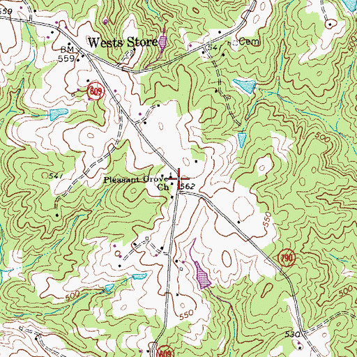 Topographic Map of Pleasant Grove Church, VA