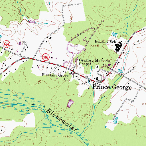 Topographic Map of Pleasant Grove Baptist Church, VA