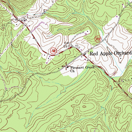 Topographic Map of Pleasant Grove Baptist Church, VA