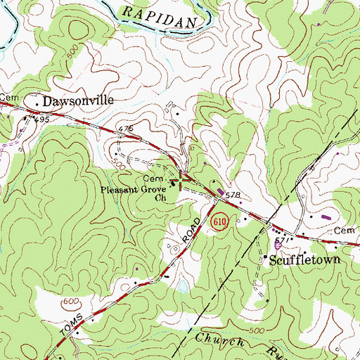 Topographic Map of Pleasant Grove Church, VA