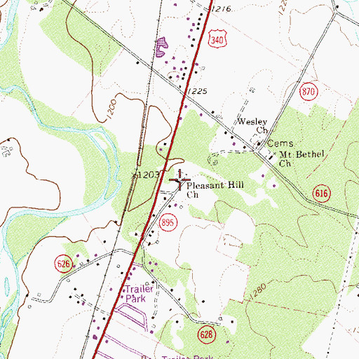 Topographic Map of Pleasant Hill Church, VA