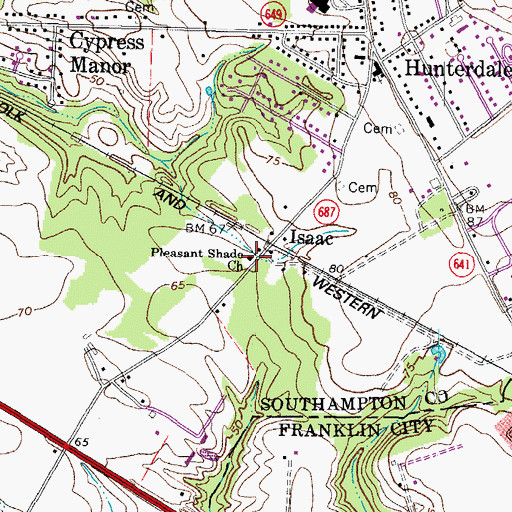 Topographic Map of Pleasant Shade Church, VA