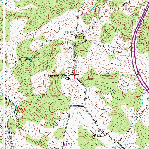 Topographic Map of Pleasant View Church, VA