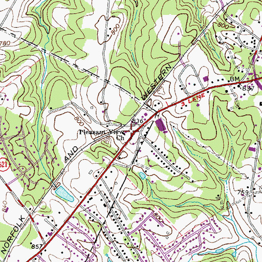Topographic Map of Pleasant View Church, VA