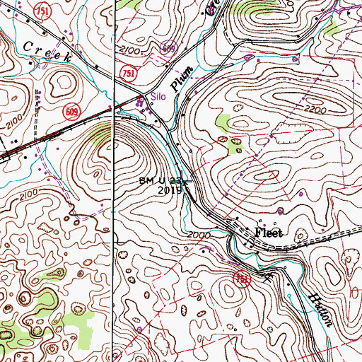 Topographic Map of Plum Creek, VA