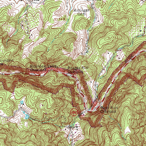 Topographic Map of Poages Mill Overlook, VA