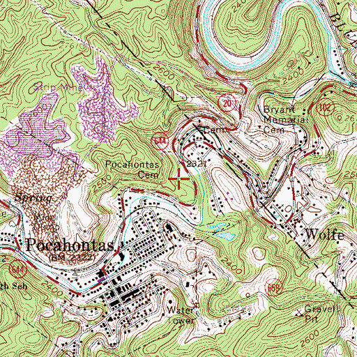 Topographic Map of Pocahontas Cemetery, VA
