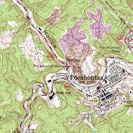 Topographic Map of Pocahontas Mine, VA