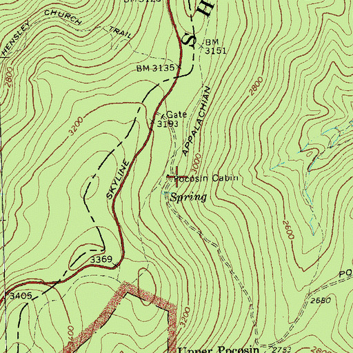Topographic Map of Pocosin Cabin, VA
