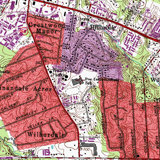 Topographic Map of Edgar Allan Poe Middle School, VA