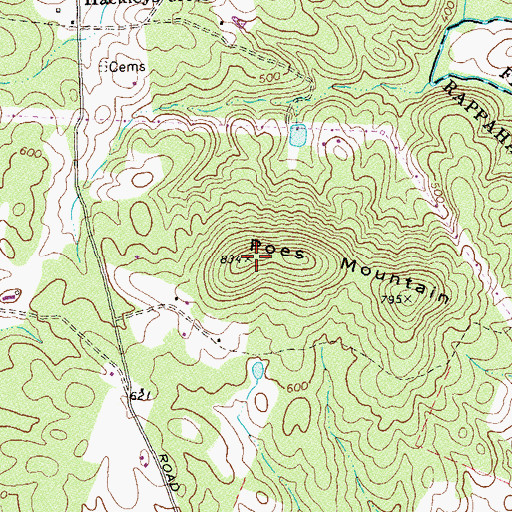 Topographic Map of Poes Mountain, VA