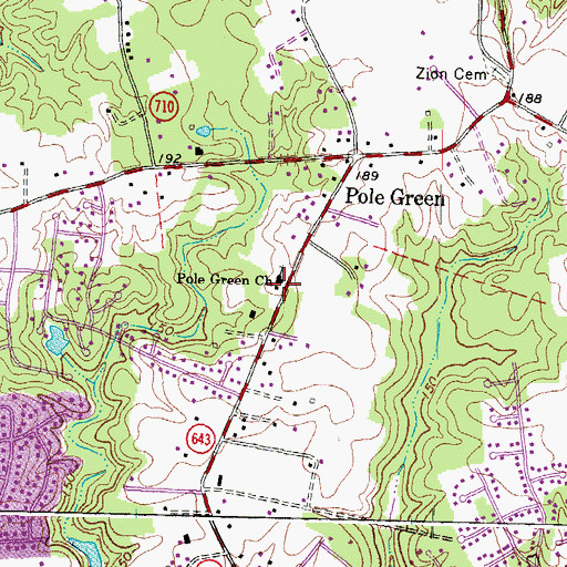 Topographic Map of Pole Green Church, VA