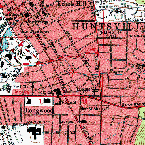 Topographic Map of Sherman Institute (historical), AL