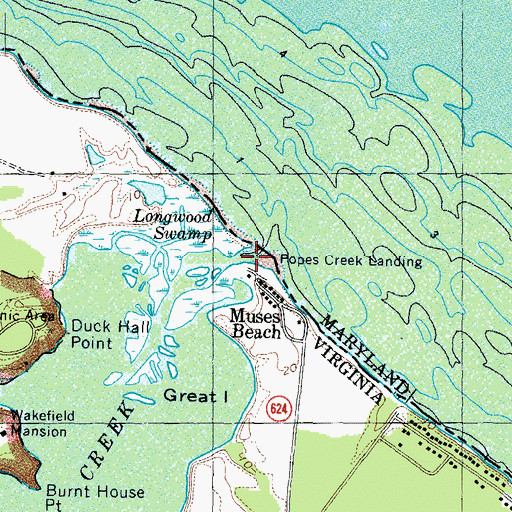Topographic Map of Popes Creek, VA