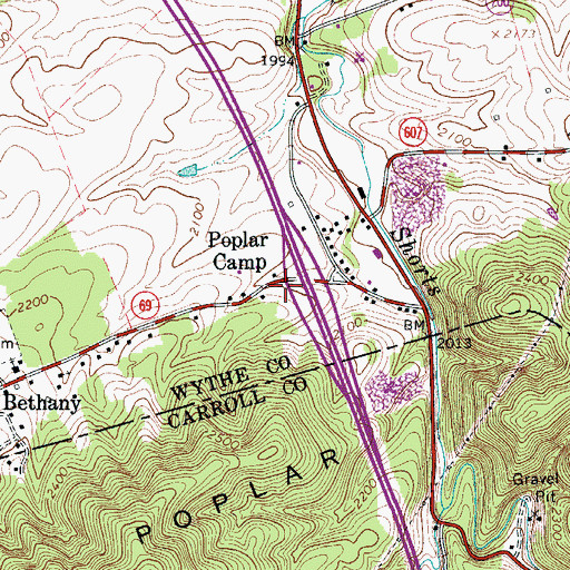 Topographic Map of Poplar Camp, VA