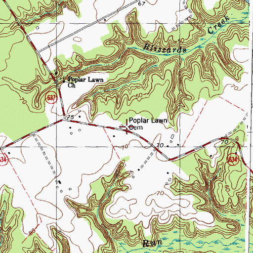 Topographic Map of Poplar Lawn Cemetery, VA