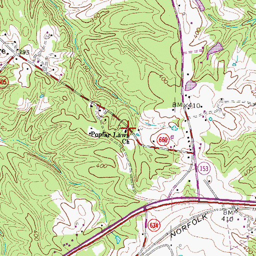 Topographic Map of Poplar Lawn Church, VA