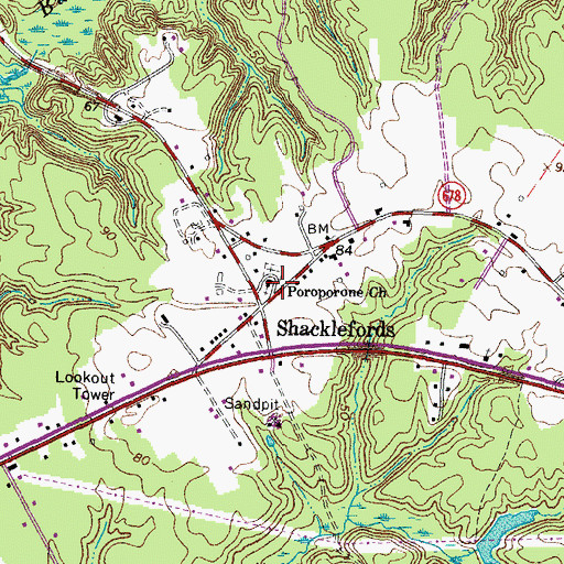 Topographic Map of Poroporone Church, VA