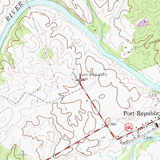 Topographic Map of Port Republic Cemetery, VA