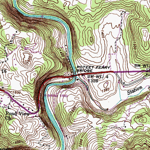 Topographic Map of Poteet Ferry Bridge, VA