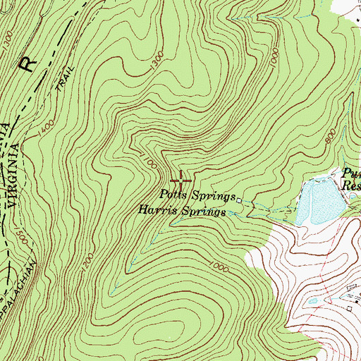 Topographic Map of Potts Springs, VA