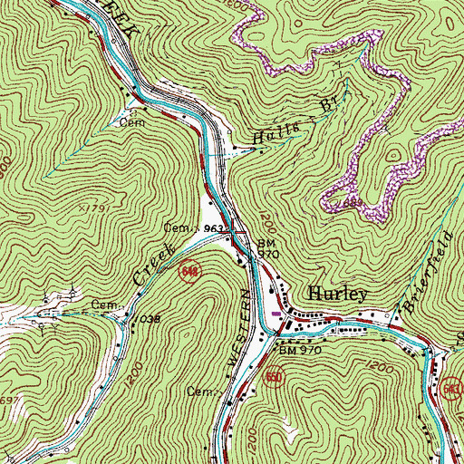 Topographic Map of Pounding Mill Creek, VA