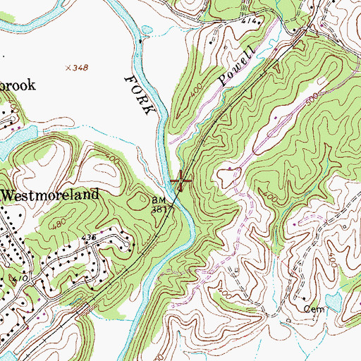 Topographic Map of Powell Creek, VA