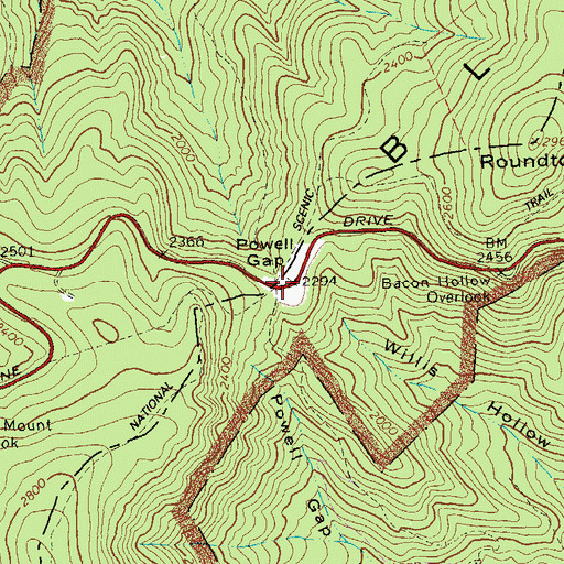 Topographic Map of Powell Gap, VA