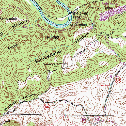 Topographic Map of Powers Cemetery, VA