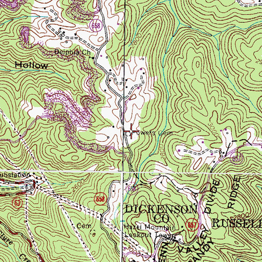 Topographic Map of Powers Cemetery, VA
